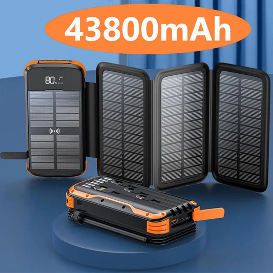 Foldable Solar Power Bank with 4 Solar Panels & Wireless Fast Charging