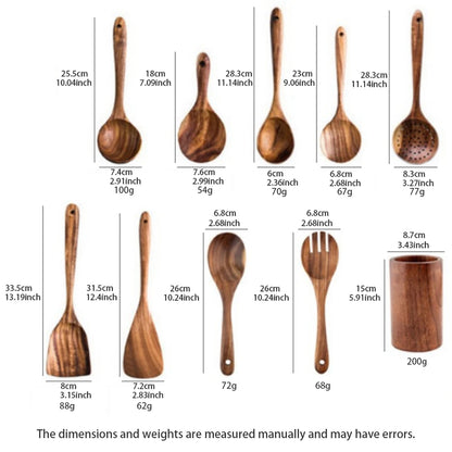Juego de utensilios de cocina de madera, espátula para el hogar, cuchara, tenedor, cuchara para mezclar, juego de cocina para hornear con cubo de almacenamiento