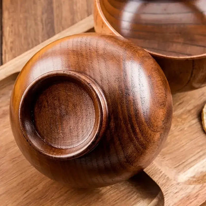 Cuenco de madera natural, cuenco japonés de madera para sopa de arroz, ensaladera, recipiente para comida, cuenco grande y pequeño para niños, vajilla de madera.