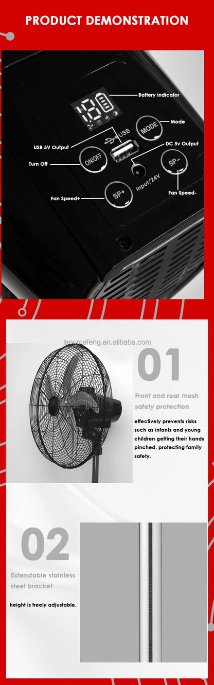 Industrial Solar Standing Fan – 18"