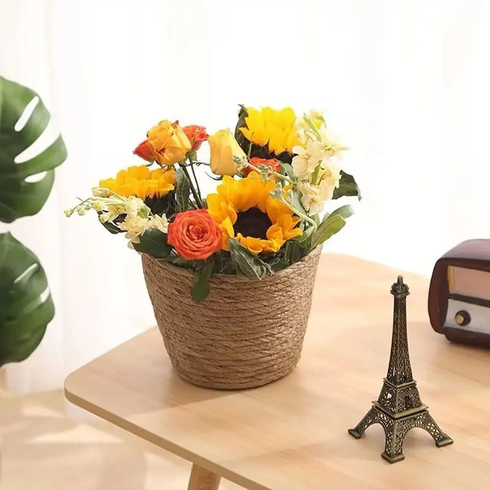 1 pieza para terrazas de jardín, maceta de ratán, cesta de paja, maceta tejida de hierba, decoración de muebles, tamaño mini/pequeño/grande.