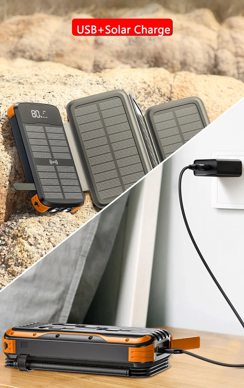 Foldable Solar Power Bank with 4 Solar Panels & Wireless Fast Charging
