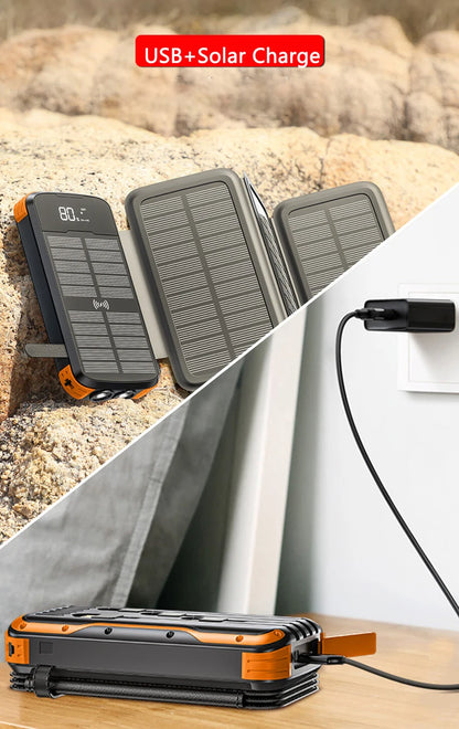 Foldable Solar Power Bank with 4 Solar Panels & Wireless Fast Charging