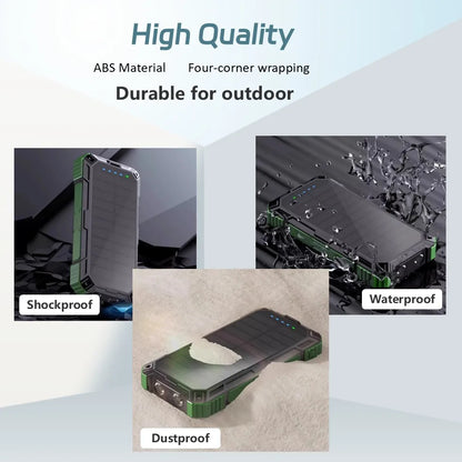 Solar Power Bank with Wireless Charging & Built-In Cables