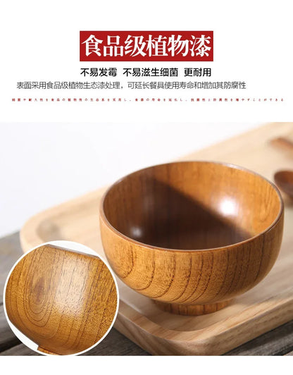 Cuencos de madera japoneses de azufaifo para niños, bebés y adultos, cuencos pequeños para sopa, cuencos de ensalada de madera maciza, vajilla retro para el hogar.
