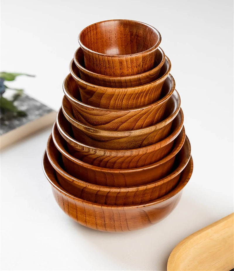 5 Sizes Wooden Rice Soup Bowls Japanese Style Natural Food Container for Fruit Salad Noodle Anti-scalding Eco-friendly Tableware