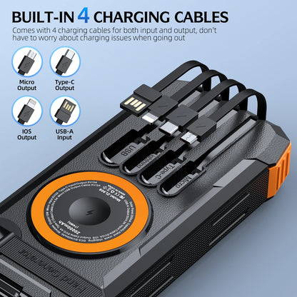 Solar Emergency Power Bank with Hand Crank & Wireless Charging