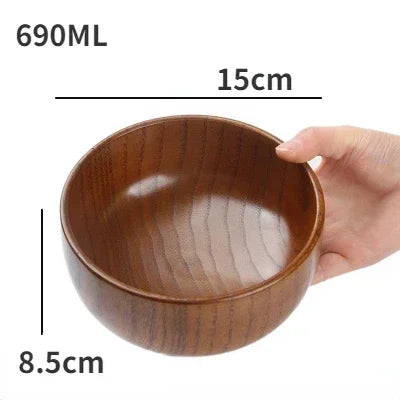 Cuencos de madera japoneses de azufaifo para niños, bebés y adultos, cuencos pequeños para sopa, cuencos de ensalada de madera maciza, vajilla retro para el hogar.