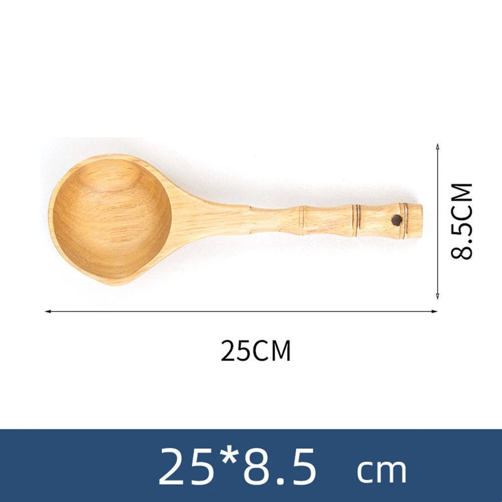 Cuchara grande de madera para sopa, cuchara de cocina con mango de bambú, estilo japonés, cuchara resistente, cucharón para agua de baño, vajilla, utensilios de cocina