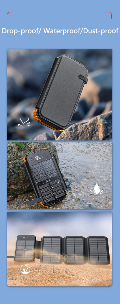 Foldable Solar Power Bank with 4 Solar Panels & Wireless Fast Charging