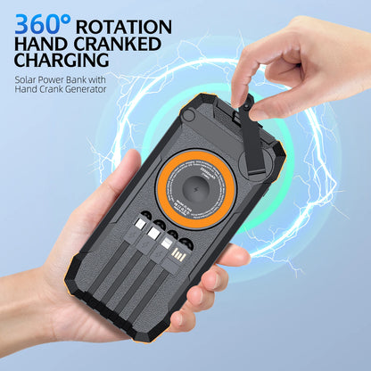 Solar Emergency Power Bank with Hand Crank & Wireless Charging