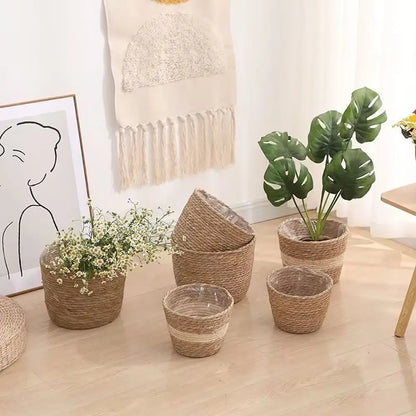 1 pieza para terrazas de jardín, maceta de ratán, cesta de paja, maceta tejida de hierba, decoración de muebles, tamaño mini/pequeño/grande.