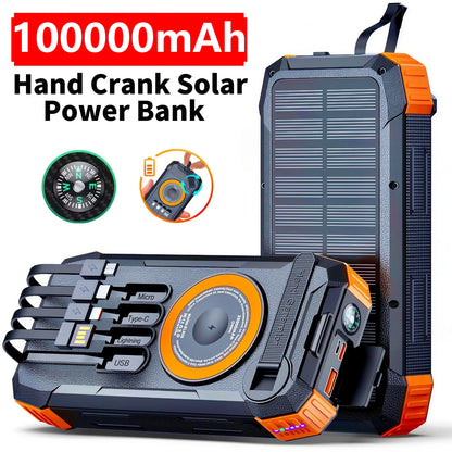 Solar Emergency Power Bank with Hand Crank & Wireless Charging