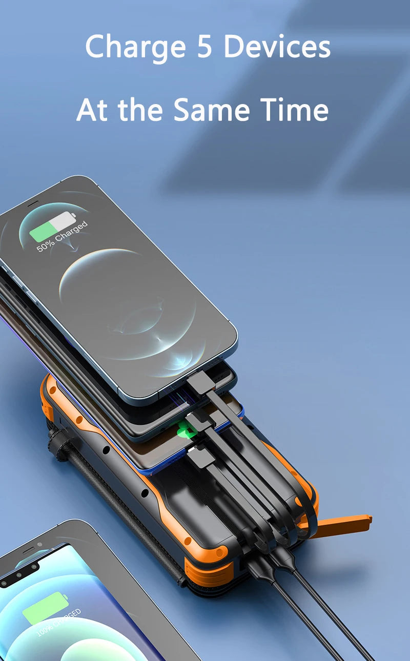 Foldable Solar Power Bank with 4 Solar Panels & Wireless Fast Charging