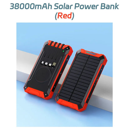 Solar Power Bank with Wireless Charging & Built-In Cables