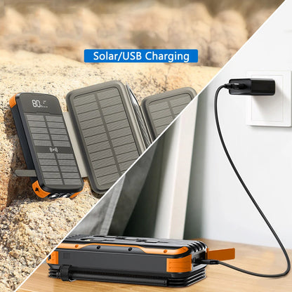 Foldable Solar Power Bank with 4 Solar Panels & Wireless Fast Charging