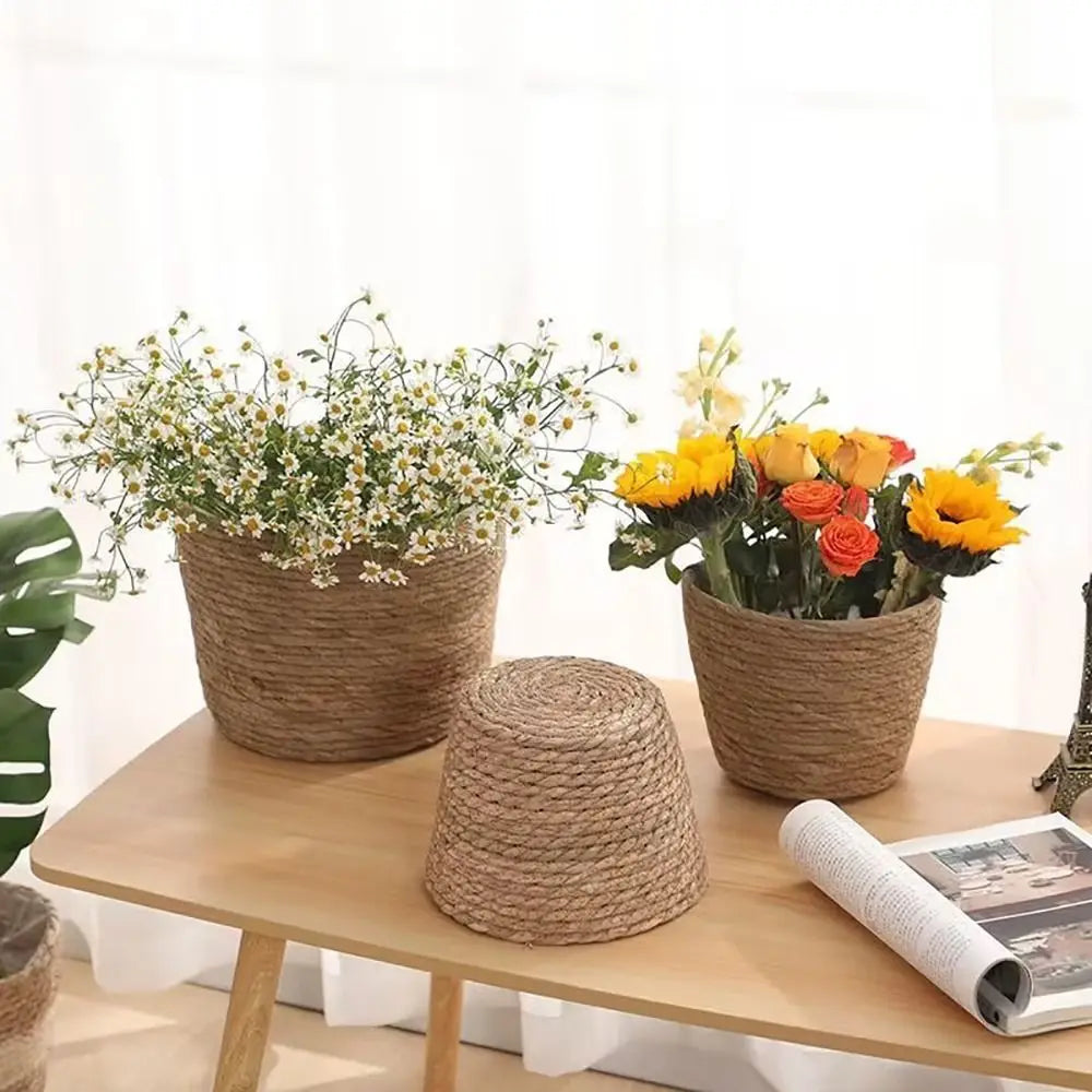 1 pieza para terrazas de jardín, maceta de ratán, cesta de paja, maceta tejida de hierba, decoración de muebles, tamaño mini/pequeño/grande.