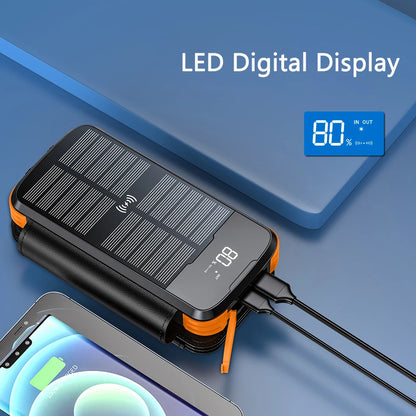 Foldable Solar Power Bank with 4 Solar Panels & Wireless Fast Charging