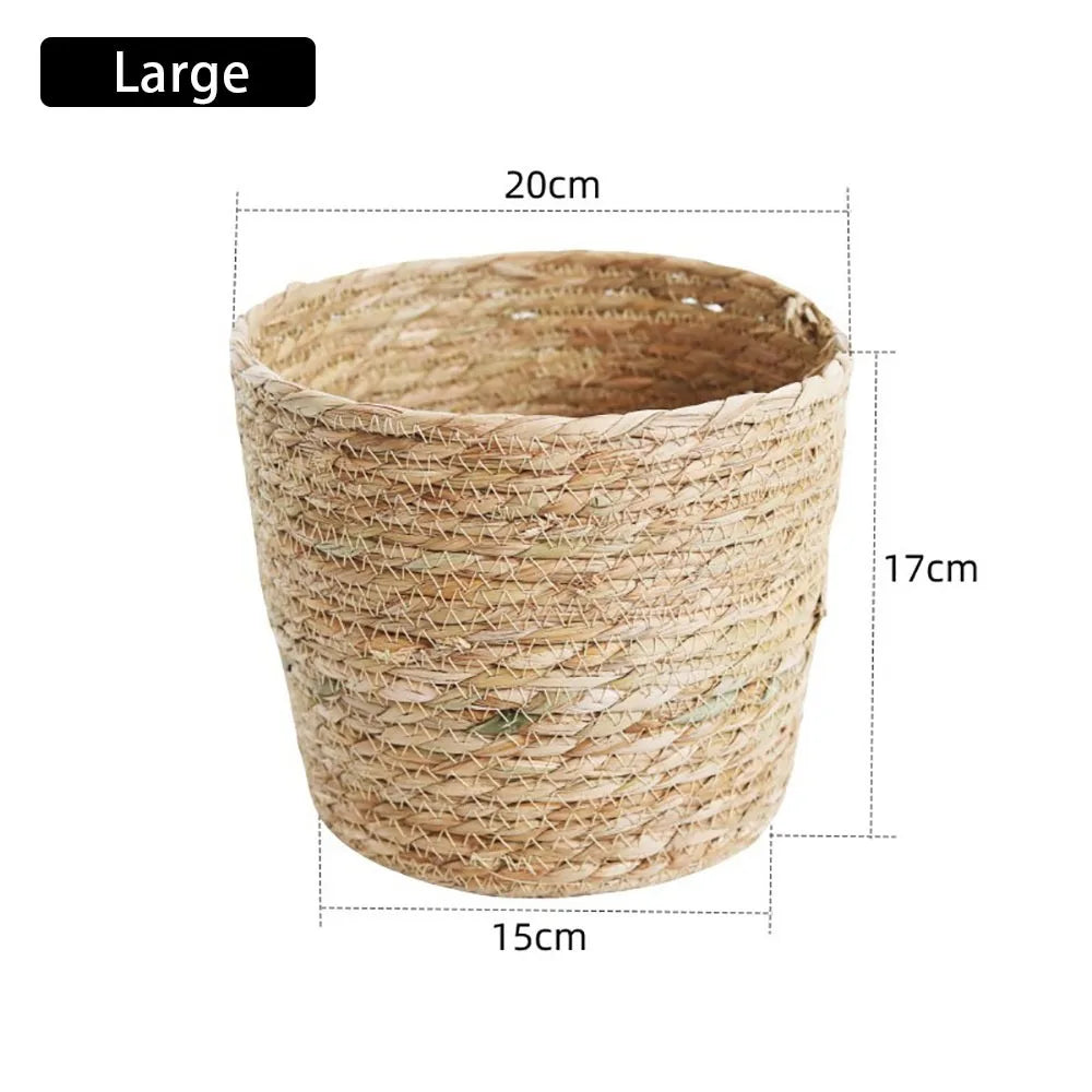 1 pieza para terrazas de jardín, maceta de ratán, cesta de paja, maceta tejida de hierba, decoración de muebles, tamaño mini/pequeño/grande.