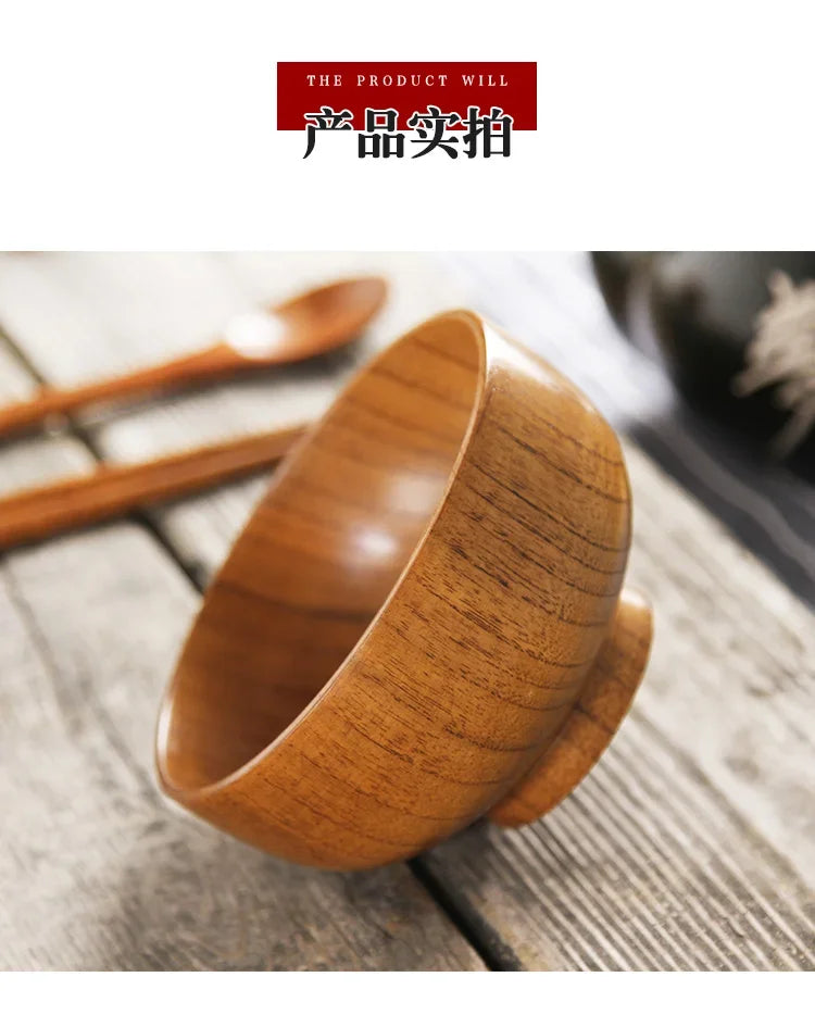 Cuencos de madera japoneses de azufaifo para niños, bebés y adultos, cuencos pequeños para sopa, cuencos de ensalada de madera maciza, vajilla retro para el hogar.