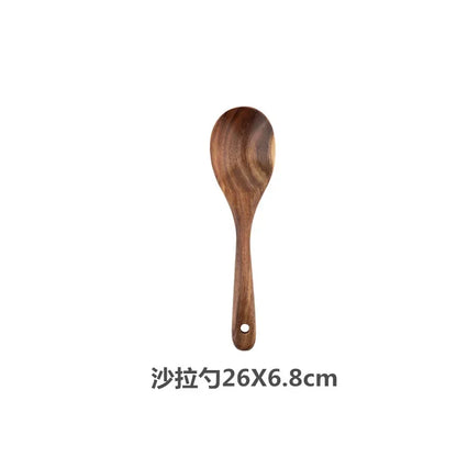 Cuchara de cocina de teca natural, espátula de madera para cocina, juego de utensilios antiadherentes con ganchos para colgar, juego de utensilios de cocina