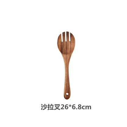 Cuchara de cocina de teca natural, espátula de madera para cocina, juego de utensilios antiadherentes con ganchos para colgar, juego de utensilios de cocina