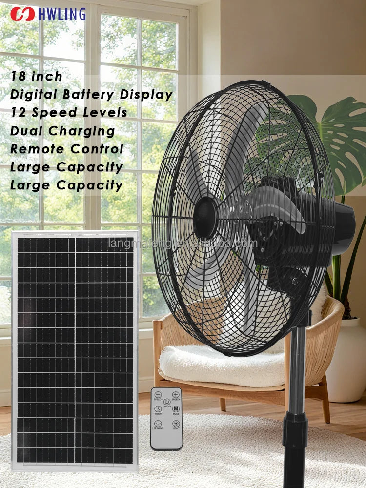 Industrial Solar Standing Fan – 18"