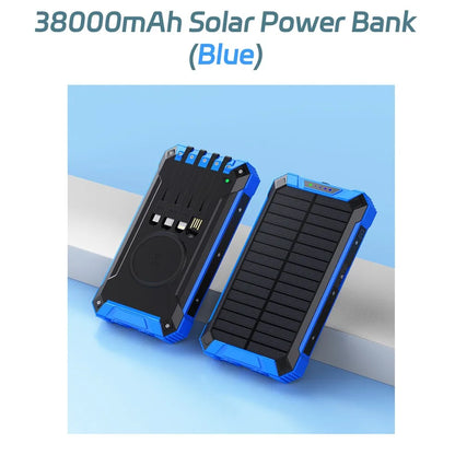 Solar Power Bank with Wireless Charging & Built-In Cables