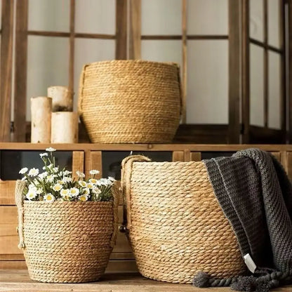1 pieza para terrazas de jardín, maceta de ratán, cesta de paja, maceta tejida de hierba, decoración de muebles, tamaño mini/pequeño/grande.