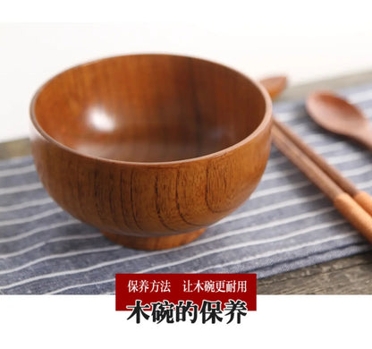 Cuencos de madera japoneses de azufaifo para niños, bebés y adultos, cuencos pequeños para sopa, cuencos de ensalada de madera maciza, vajilla retro para el hogar.