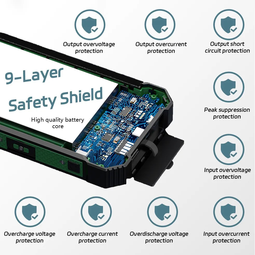 Solar Power Bank with Wireless Charging & Built-In Cables