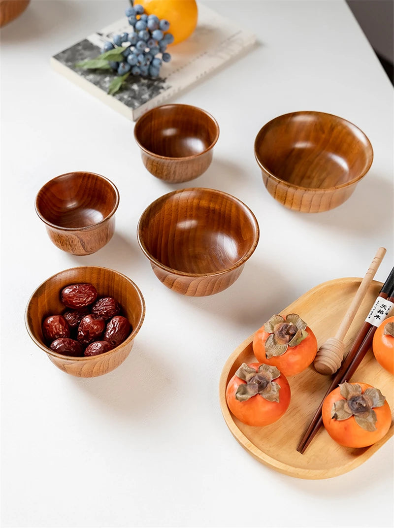 5 Sizes Wooden Rice Soup Bowls Japanese Style Natural Food Container for Fruit Salad Noodle Anti-scalding Eco-friendly Tableware