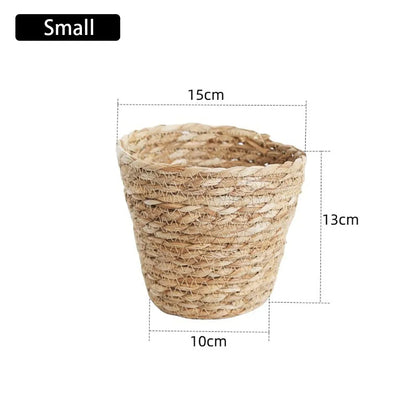 1 pieza para terrazas de jardín, maceta de ratán, cesta de paja, maceta tejida de hierba, decoración de muebles, tamaño mini/pequeño/grande.