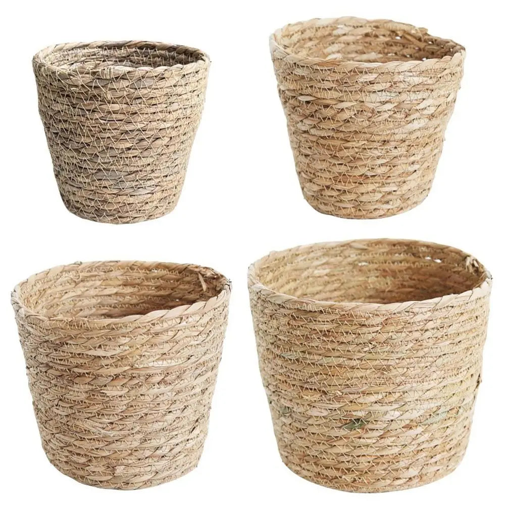 1 pieza para terrazas de jardín, maceta de ratán, cesta de paja, maceta tejida de hierba, decoración de muebles, tamaño mini/pequeño/grande.