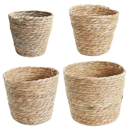 1 pieza para terrazas de jardín, maceta de ratán, cesta de paja, maceta tejida de hierba, decoración de muebles, tamaño mini/pequeño/grande.