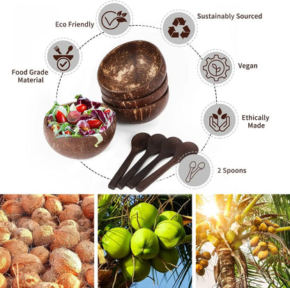 Cuencos de coco para servir platos Ensalada de madera Cuenco de madera reutilizable Utensilios para servir Cuencos de cáscara de coco natural Desayuno Fiesta