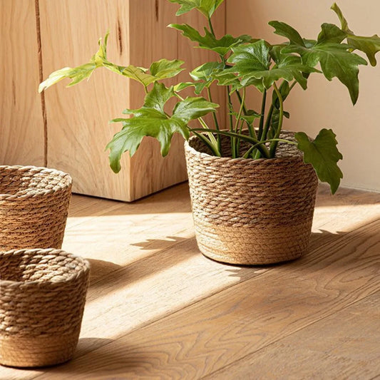 Maceta de mimbre tejida a mano para flores, cesta de mimbre para almacenamiento, maceta de jardín, cesta tejida a mano