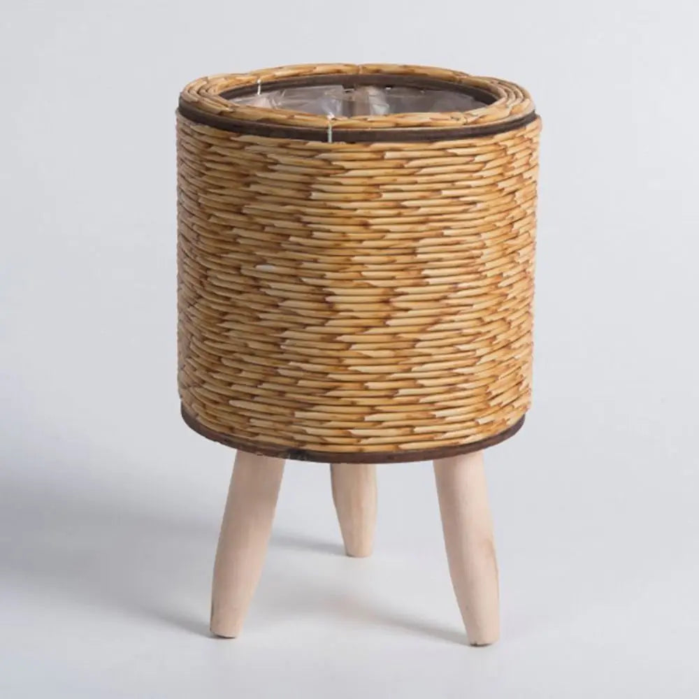 Vaso da fiori in rattan intrecciato alla moda, fioriere creative con gambe rimovibili, resistente supporto per piante intrecciato a mano