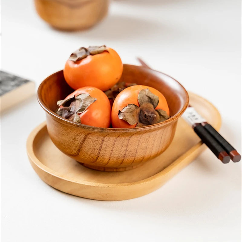 5 Sizes Wooden Rice Soup Bowls Japanese Style Natural Food Container for Fruit Salad Noodle Anti-scalding Eco-friendly Tableware