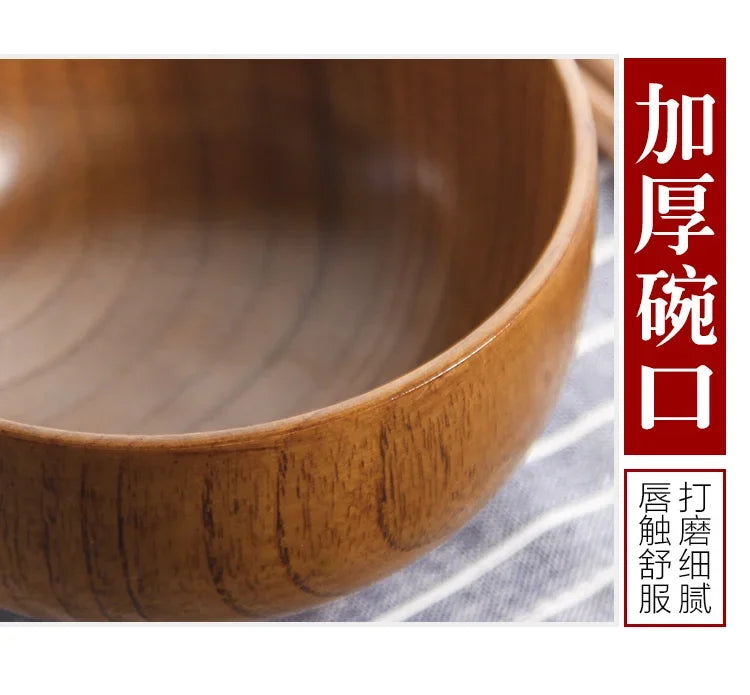 Cuencos de madera japoneses de azufaifo para niños, bebés y adultos, cuencos pequeños para sopa, cuencos de ensalada de madera maciza, vajilla retro para el hogar.