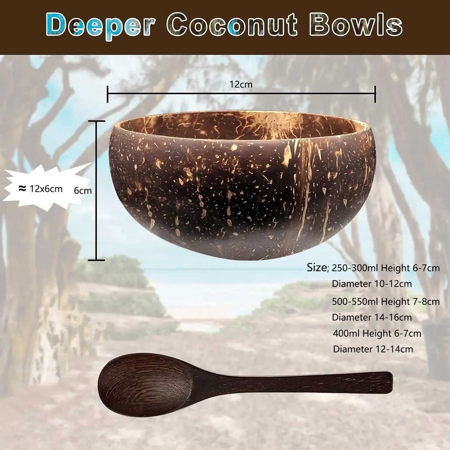 Cuencos de coco para servir platos Ensalada de madera Cuenco de madera reutilizable Utensilios para servir Cuencos de cáscara de coco natural Desayuno Fiesta
