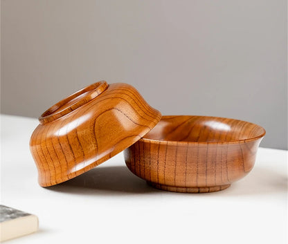5 Sizes Wooden Rice Soup Bowls Japanese Style Natural Food Container for Fruit Salad Noodle Anti-scalding Eco-friendly Tableware