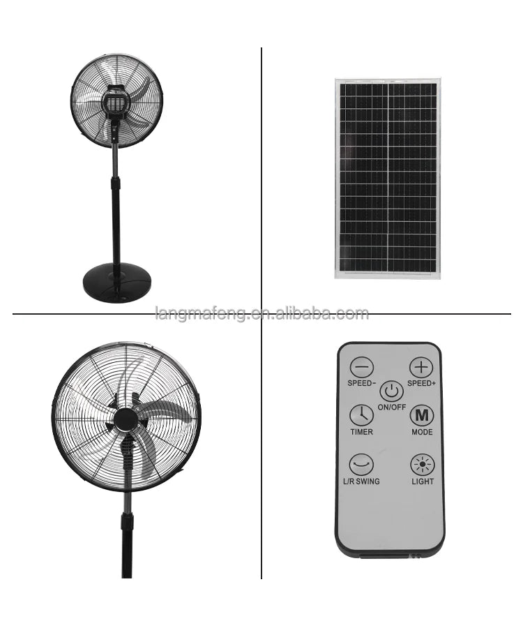 Industrial Solar Standing Fan – 18"