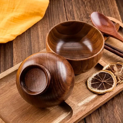 Cuenco de madera natural, cuenco japonés de madera para sopa de arroz, ensaladera, recipiente para comida, cuenco grande y pequeño para niños, vajilla de madera.