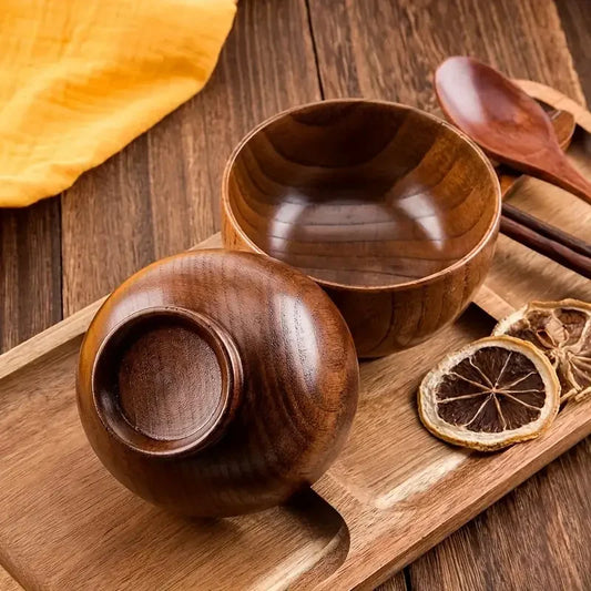 Cuenco de madera natural, cuenco japonés de madera para sopa de arroz, ensaladera, recipiente para comida, cuenco grande y pequeño para niños, vajilla de madera.