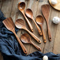 Juego de utensilios de cocina de madera, espátula para el hogar, cuchara, tenedor, cuchara para mezclar, juego de cocina para hornear con cubo de almacenamiento