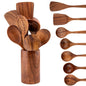 Juego de utensilios de cocina de madera, espátula para el hogar, cuchara, tenedor, cuchara para mezclar, juego de cocina para hornear con cubo de almacenamiento