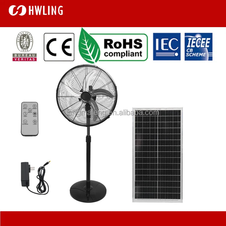 Industrial Solar Standing Fan – 18"