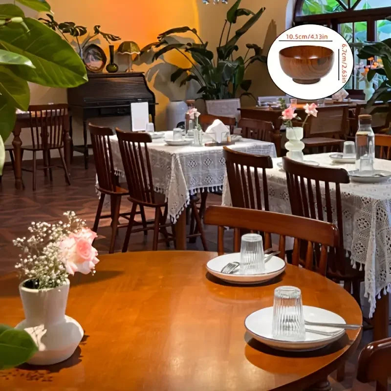 Cuenco de madera natural, cuenco japonés de madera para sopa de arroz, ensaladera, recipiente para comida, cuenco grande y pequeño para niños, vajilla de madera.