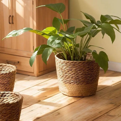 1 pieza para terrazas de jardín, maceta de ratán, cesta de paja, maceta tejida de hierba, decoración de muebles, tamaño mini/pequeño/grande.